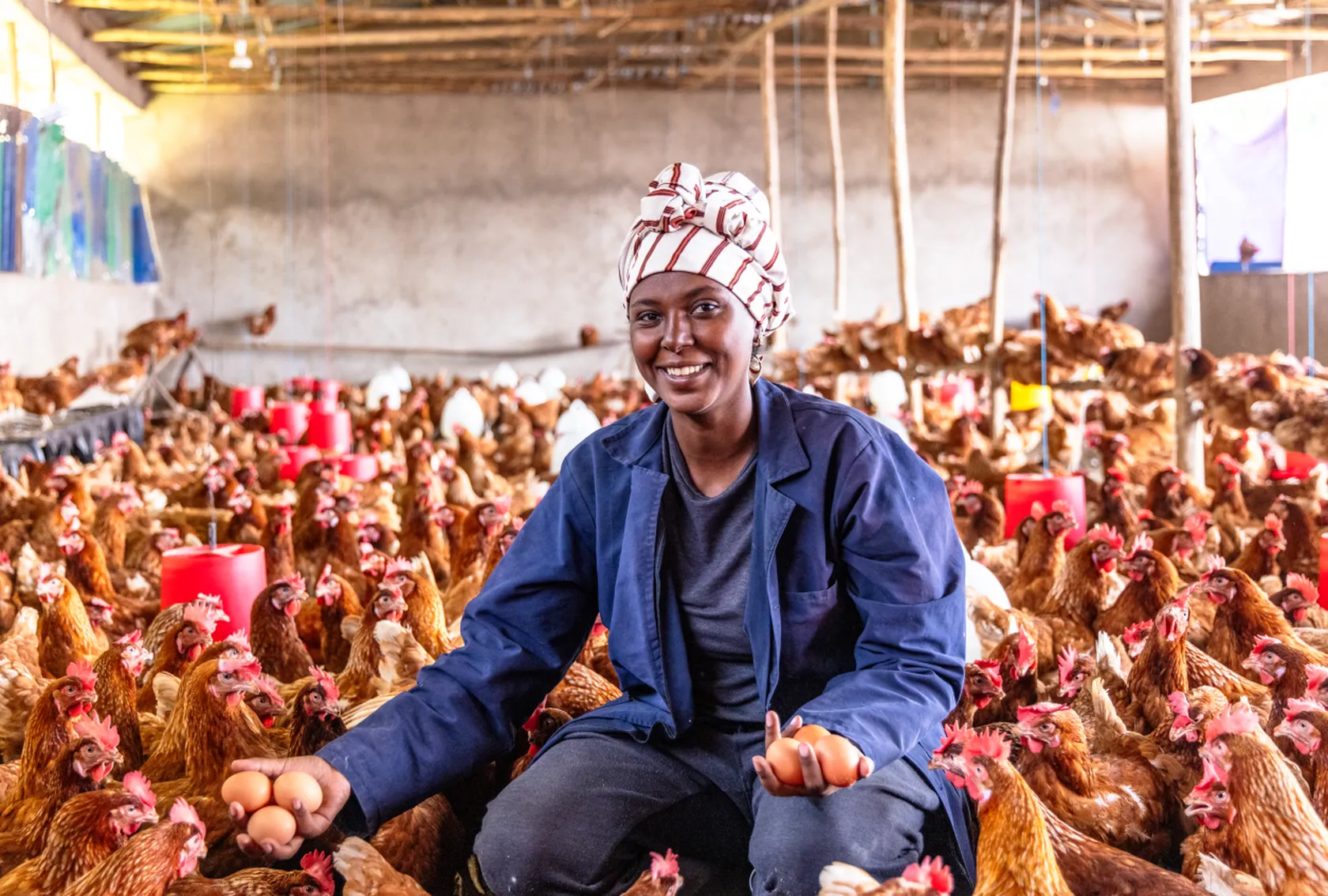young farmer in her poultry