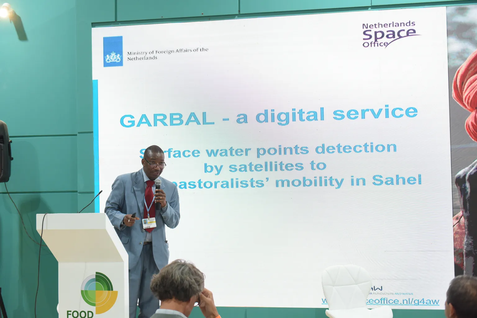 SNV's Jean de Matha talking about Garbal, a satellite-based water service detection for pastoralists (Greenhouse Agency)