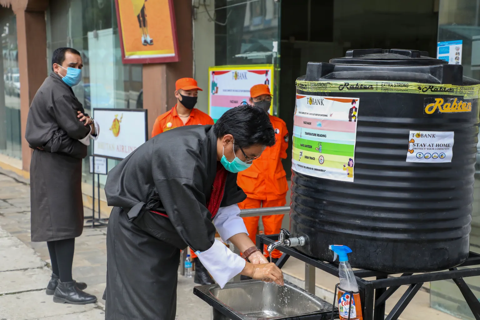 One of the many handwashing with soap facilities installed for public use