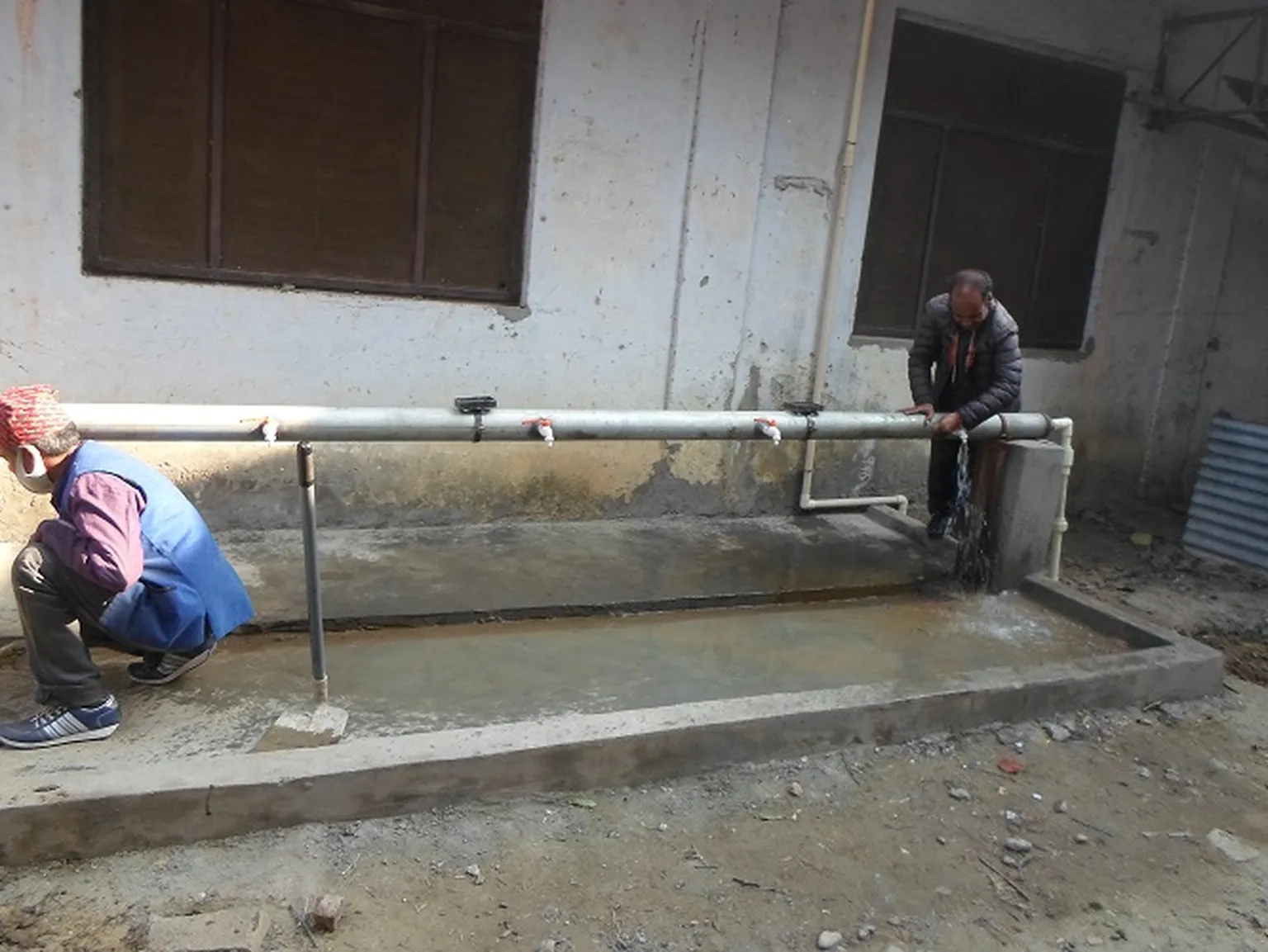 Newly constructed handwashing facility with soap in a school