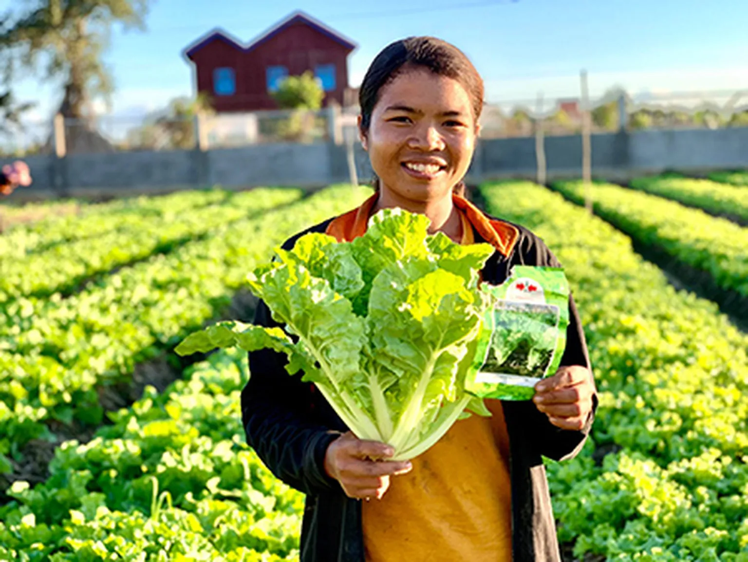 A photo of a young man holding a lettuce