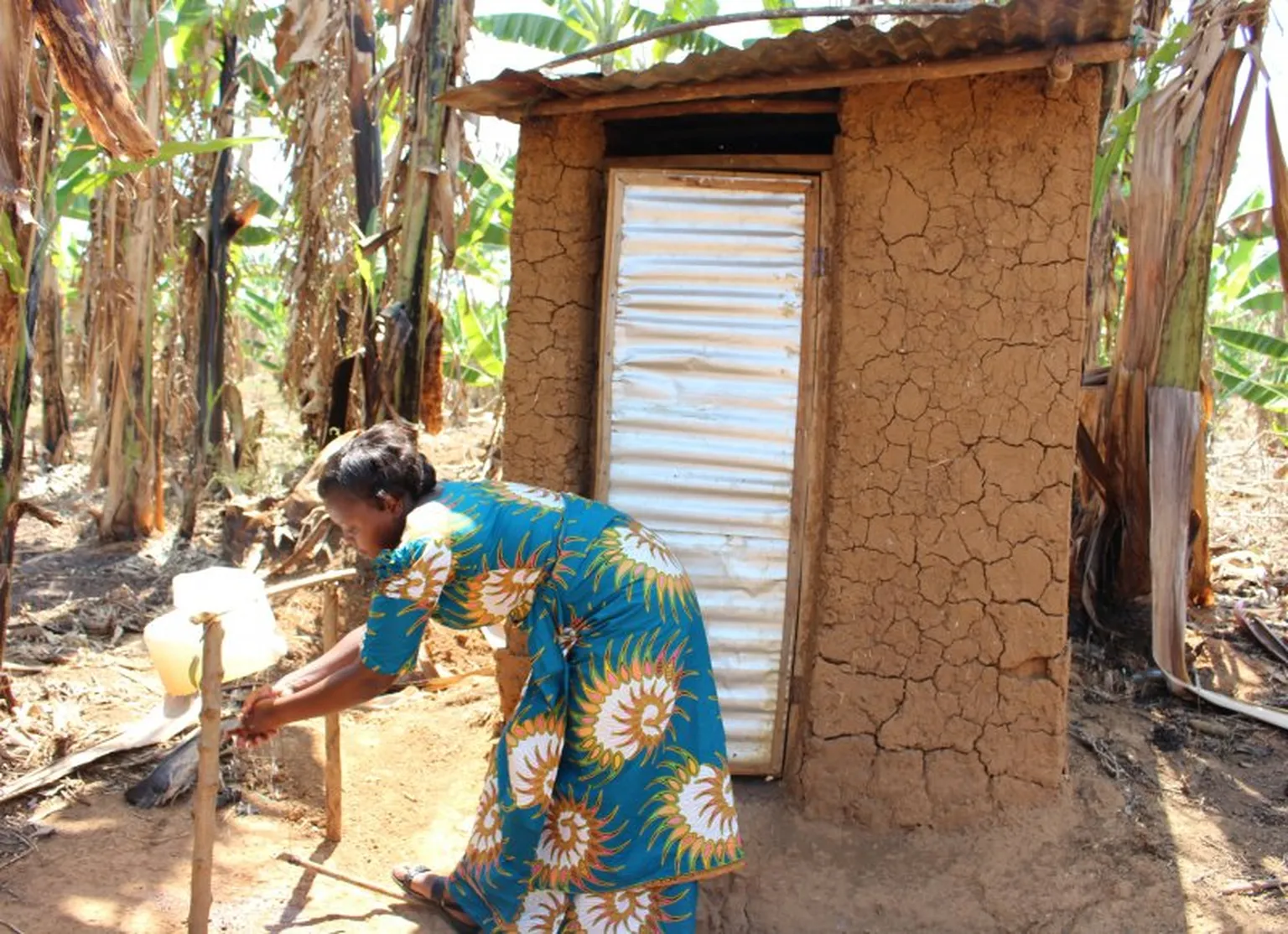 The handwashing station is locally made using locally available materials.