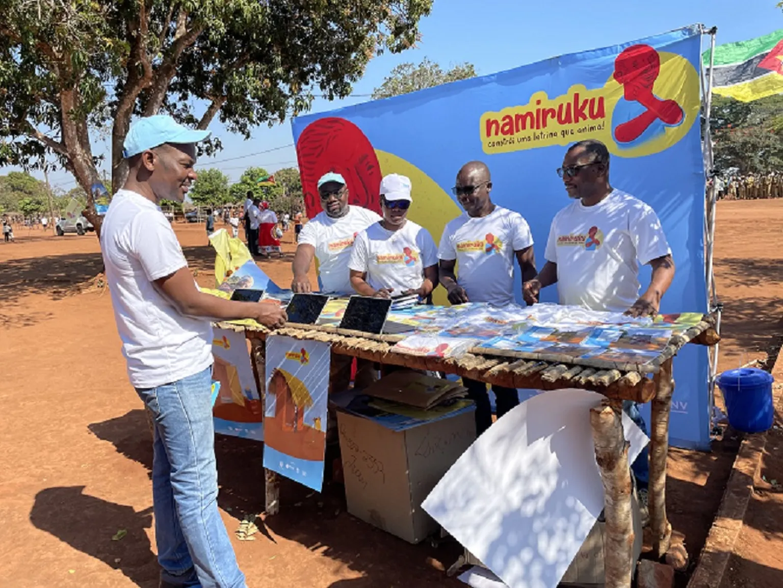 Campaign materials displayed during the launch