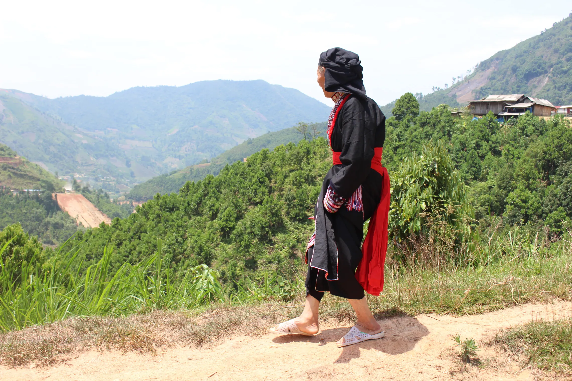 Ms. Pham on her way to her cinnamon forest in the Northern mountains of Vietnam