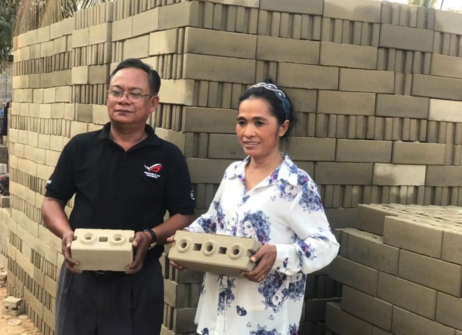 Bricks produced by Mr Nol's newly procured brick-making machine