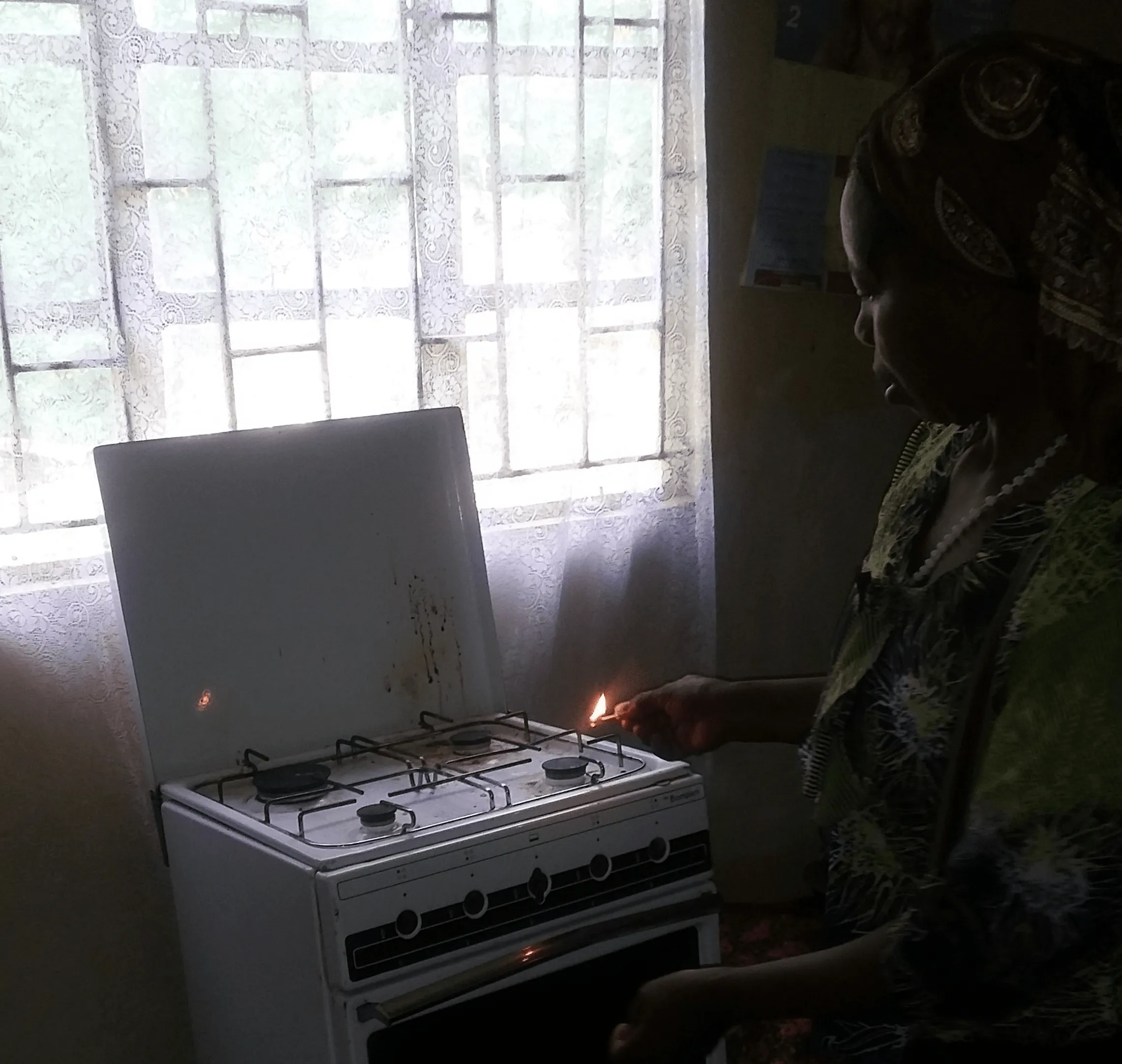 Modified LPG stove with oven, now powered by biogas.