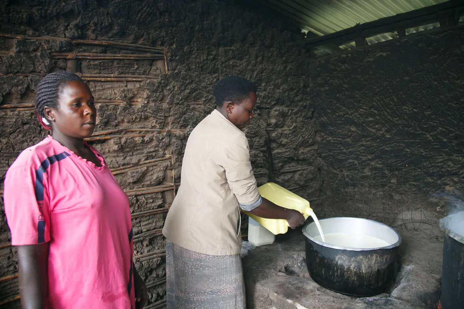 Milk being boiled for the children 