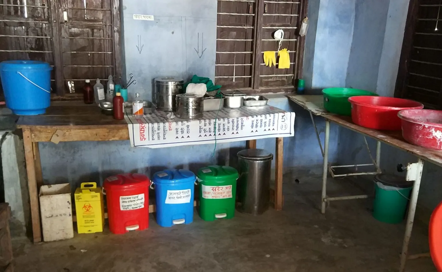 Coloured waste bins for proper healthcare waste disposal 